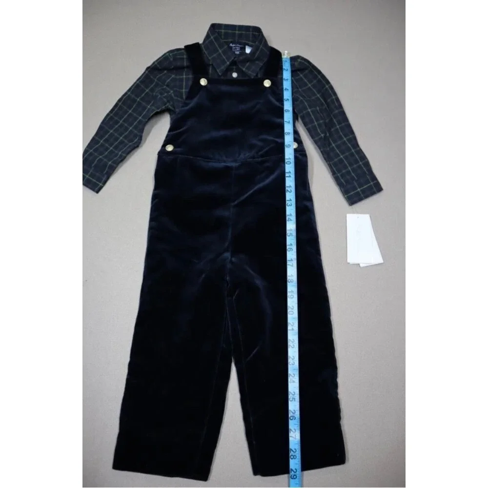 Polo Ralph Lauren Boy's Plaid-Print‎ Shirt & Velvet Overalls Set Size 24M
